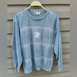 VTG Isle of Cotton grannycore sweater L crochet embroidered coastal grandma 90s